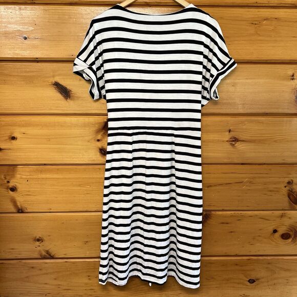 Chaps Women's Crewneck Knit Short Sleeve Round Neck Dress, Black & White, Size L - Picture 5 of 5